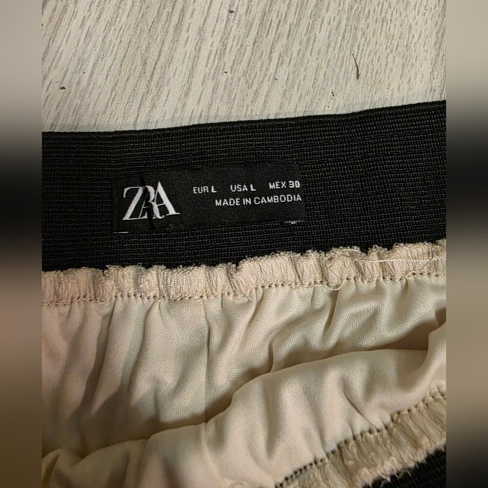 Zara Womens Super Wide Leg Pleated Tiered Trouser Pants Cream & Black Size L - Picture 9 of 10